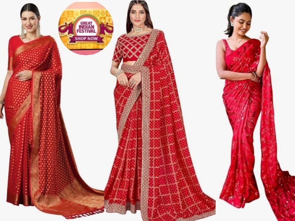 Get Ready for Karwachauth: Red Sarees and Jewelry Under 2000 in the Amazon Sale!