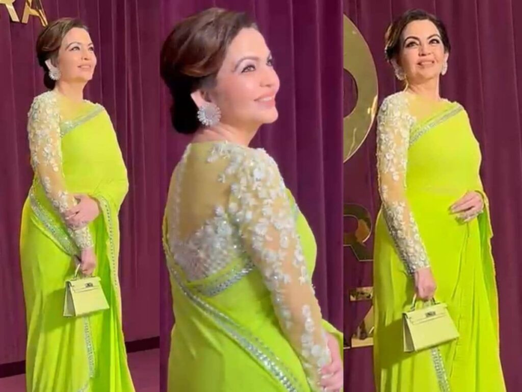 Neeta Ambani Stuns in Simple Green Saree with Bold Sleeves