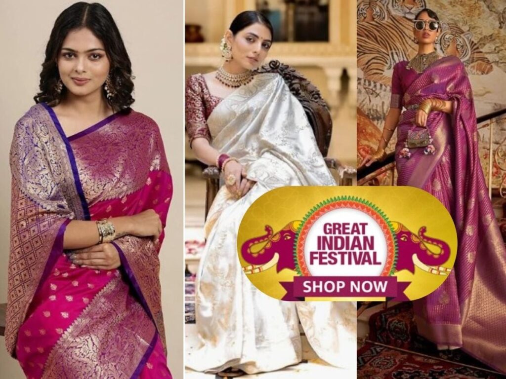 Steal the Spotlight This Diwali in a Banarasi Saree Under 1000 on Amazon Sale!