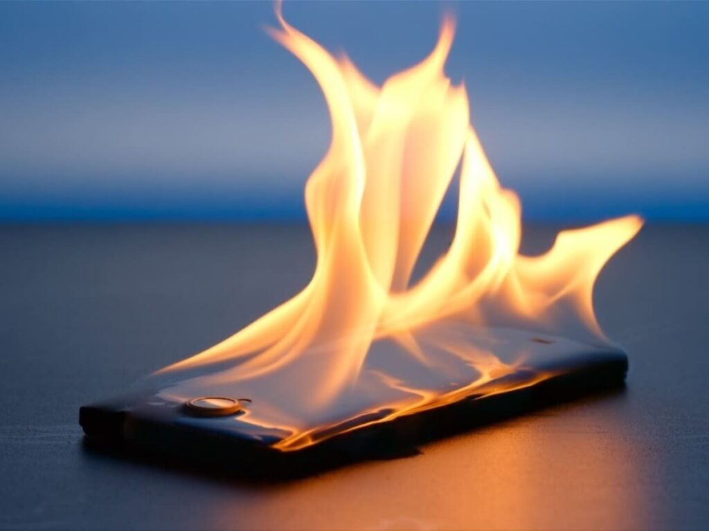 Woman's phone caught fire; shocking video reveals the incident.